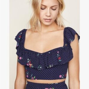 Clayton Floral Ruffle Navy Top